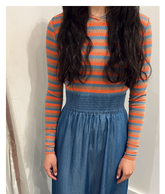 Striped V-Neck Top-Blue/Orange