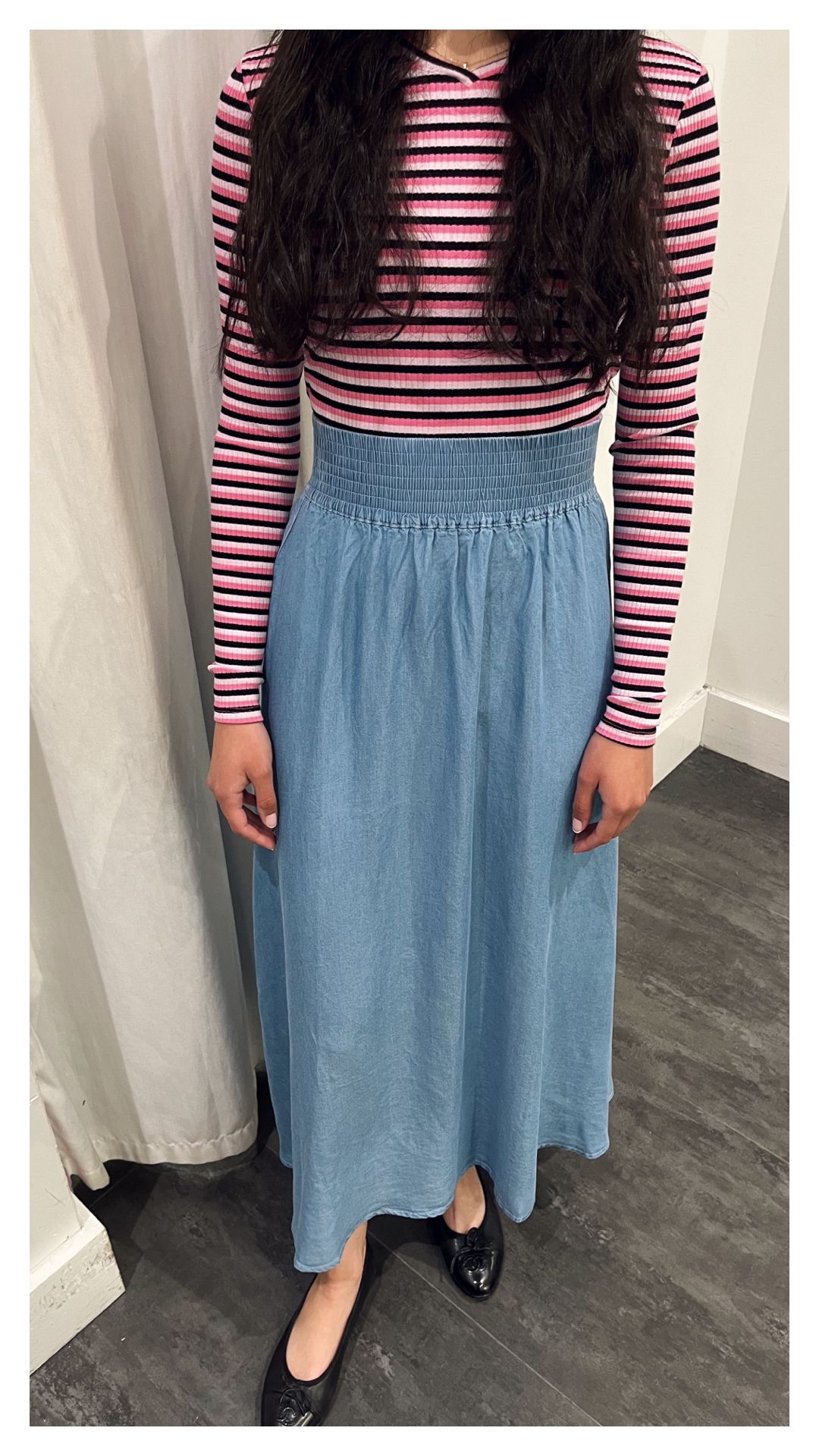 Striped V-neck Top-Pink/Blk