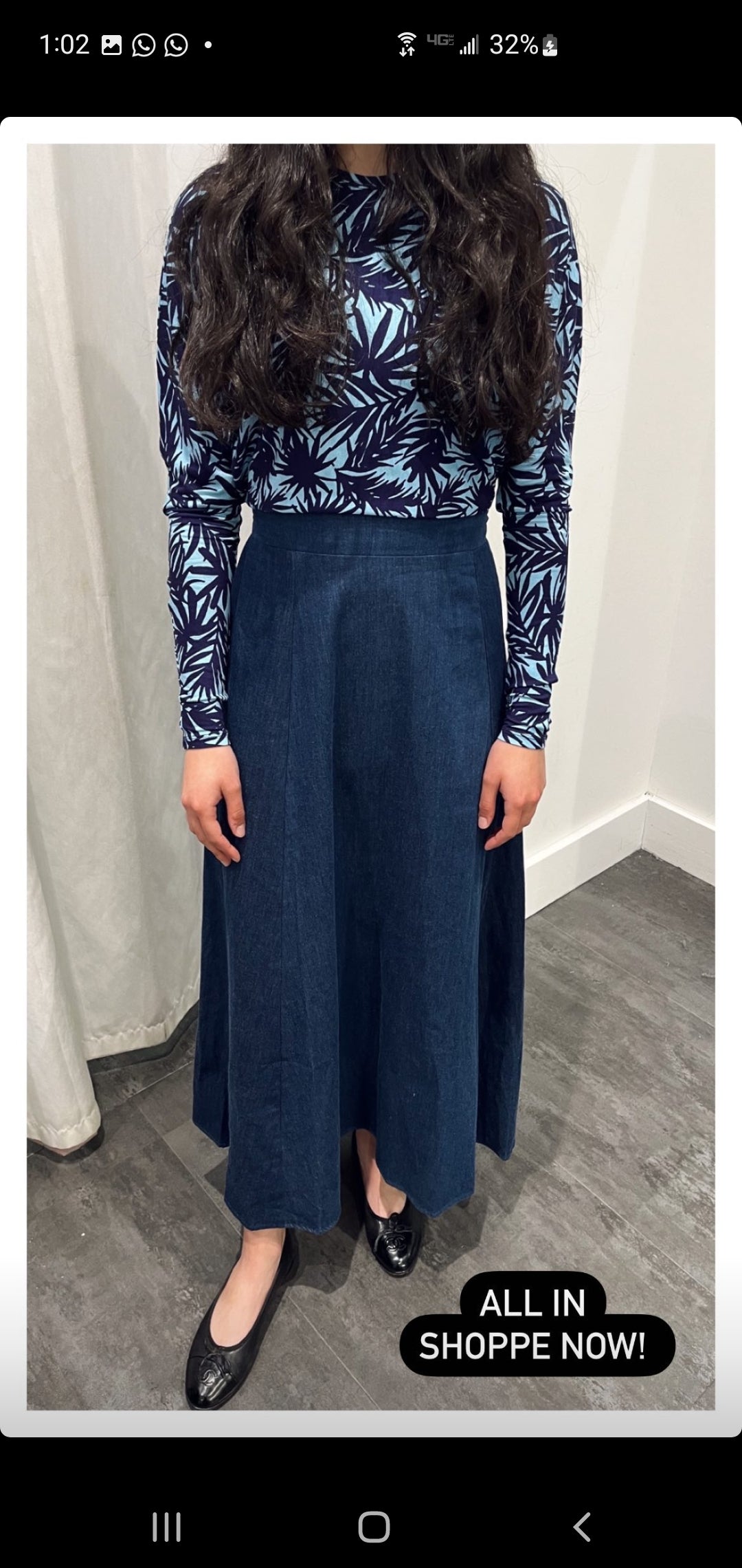Printed Dolman Top - Navy/Blue